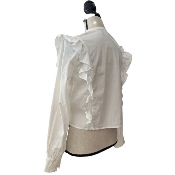 The Kooples cotton ruffle classic button down shirt size 1 - Picture 2 of 6